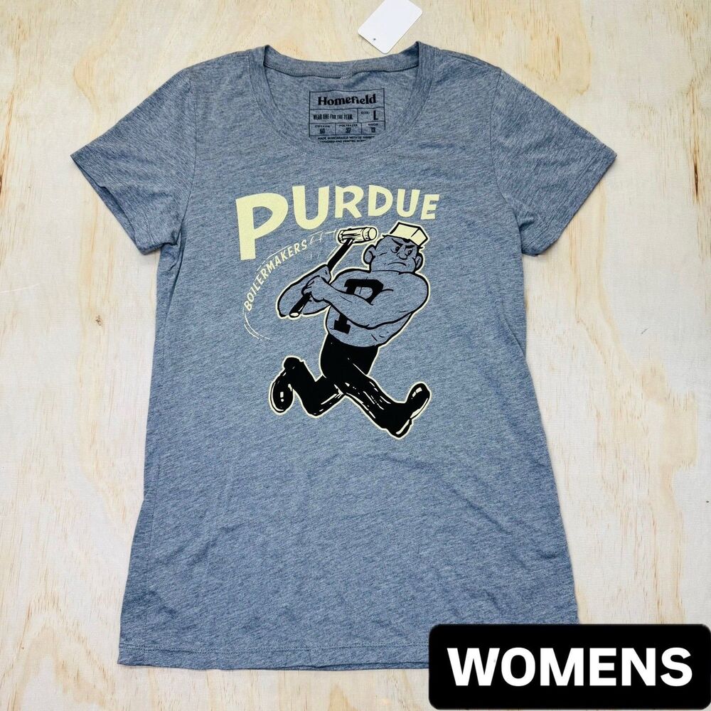 NWOT Purdue Boilermakers WOMENS Homefield Gray Vintage Swingin Pete Tri-Blend LG